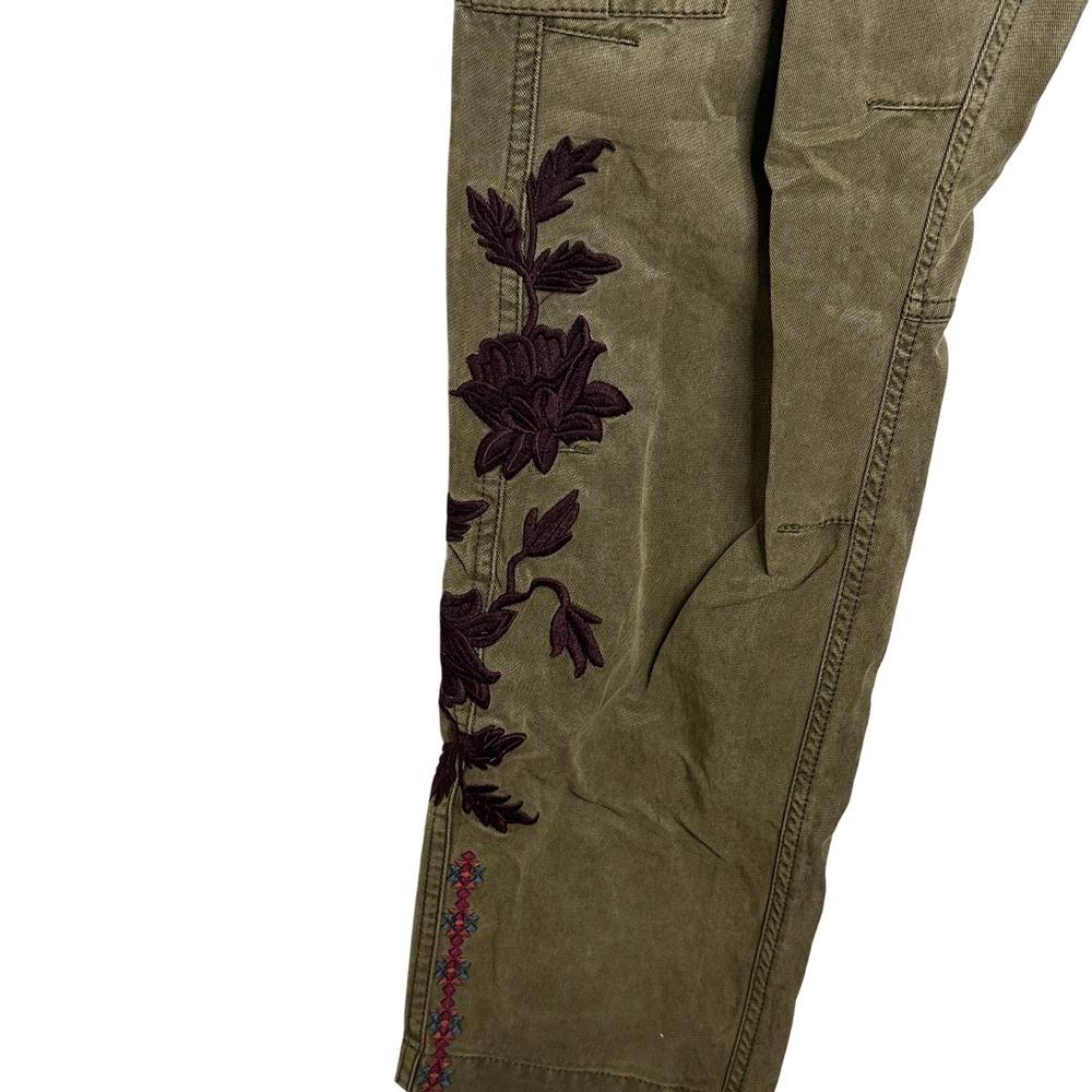 Sundance Olive Green Embroidered Cargo Pants Women 10 Floral Utility Button Fly - Picture 11 of 11